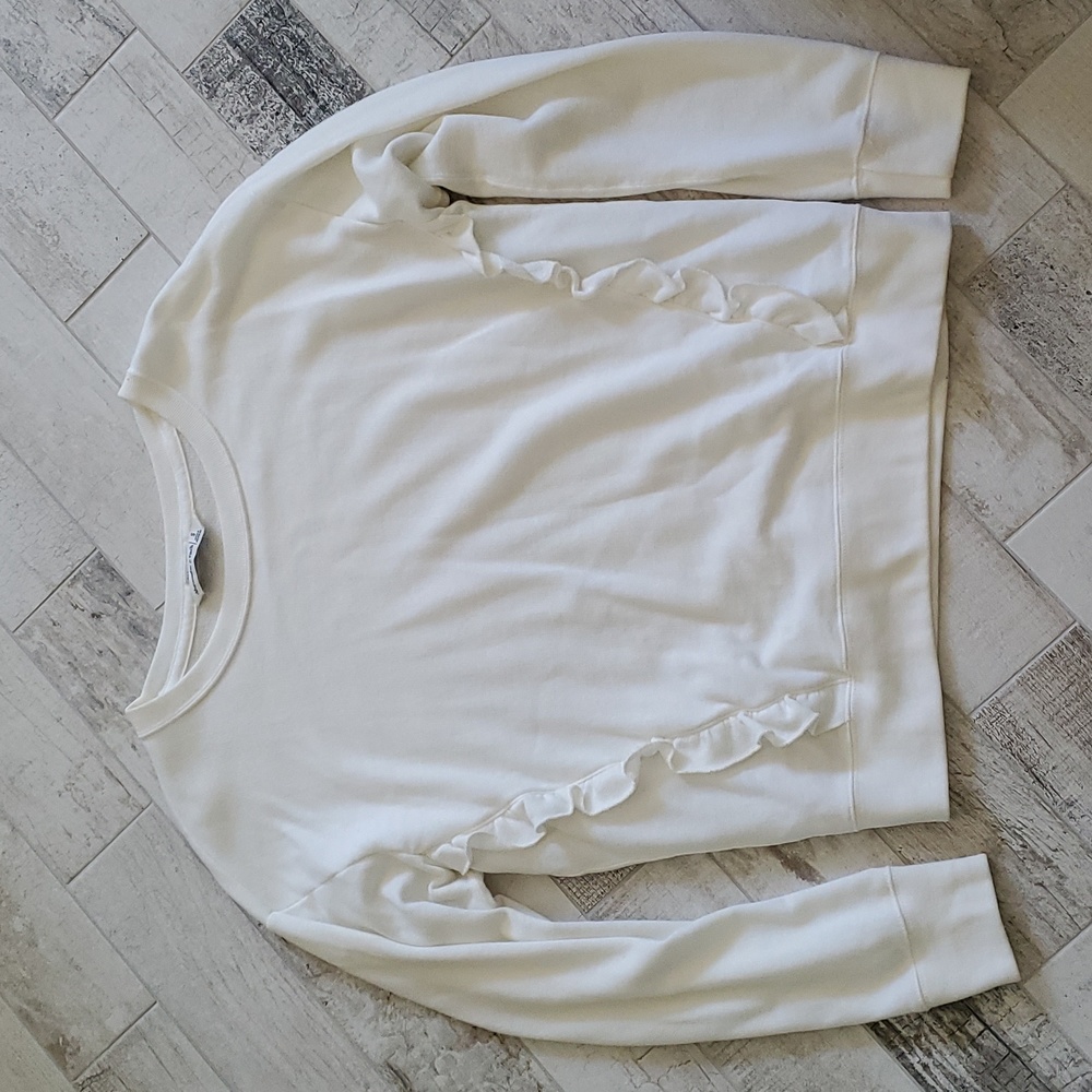 Abercrombie & Fitch Small White Ruffle Front Crew Neck Sweatshirt
